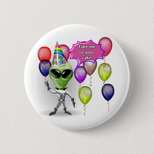 Birthday Alien 6 Cm Round Badge (Front)