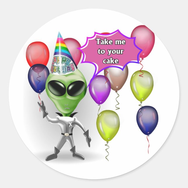 Birthday Alien Classic Round Sticker (Front)