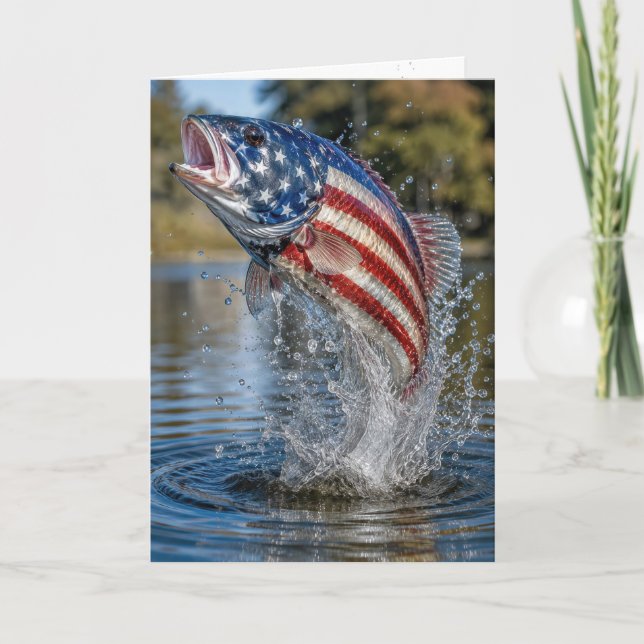 Birthday American Flag Fish Card (Front)