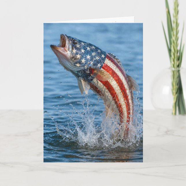 Birthday American Flag Fish Card (Front)