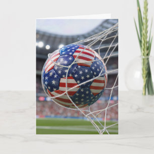 Birthday American Flag Soccer Ball in the Net Card
