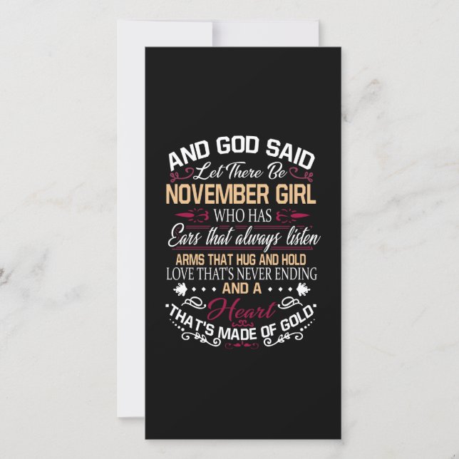 Birthday | And God Said Let There Be November Girl Thank You Card (Front)