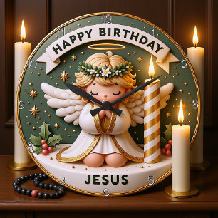 Birthday Angel Jesus Large Clock