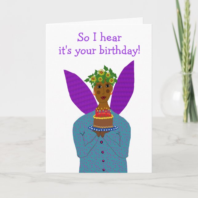 Birthday Angel of Colour Brings a Cake  Thank You Card (Front)