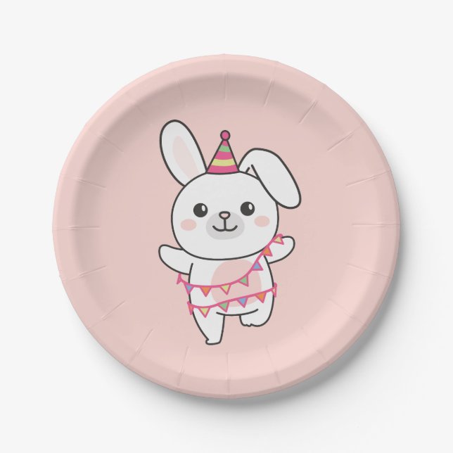 Birthday Animal Cute Bunny for Kids Birthday Party Paper Plate (Front)