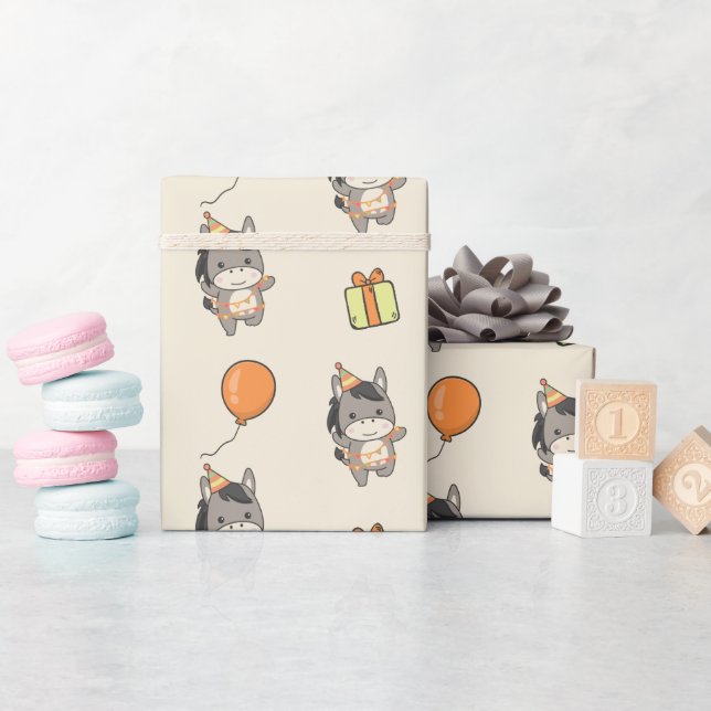 Birthday Animal Cute Donkey Kids Birthday Party Wrapping Paper (Baby Shower)