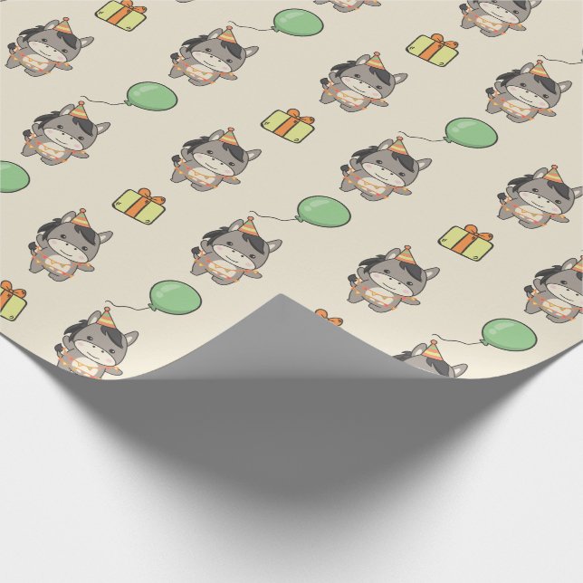Birthday Animal Cute Donkey Kids Birthday Party Wrapping Paper (Corner)