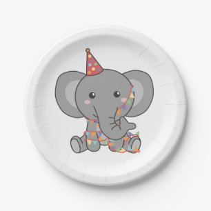 Birthday Animal Cute Elephant Kids Birthday Party Paper Plate