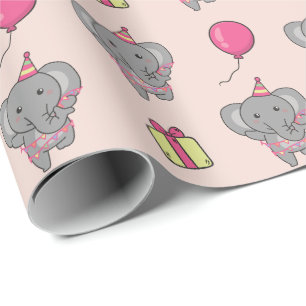 Birthday Animal Cute Elephant Kids Birthday Party Wrapping Paper