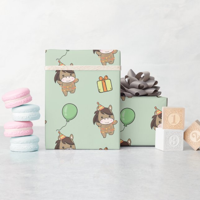 Birthday Animal Cute Horse for Kids Birthday Party Wrapping Paper (Baby Shower)