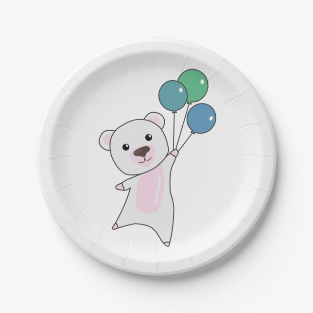 Birthday Animal Cute Polar Bear Birthday Party Paper Plate (Front)