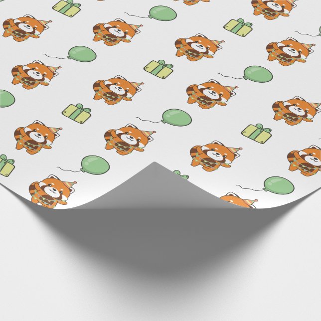 Birthday Animal Cute Red Panda Kids Birthday Party Wrapping Paper (Corner)