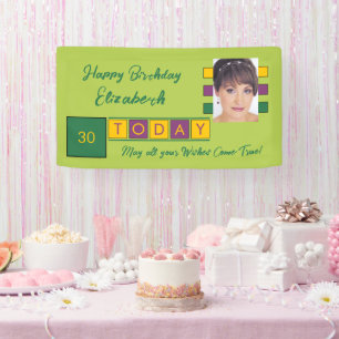 Birthday any age add photo name green party banner