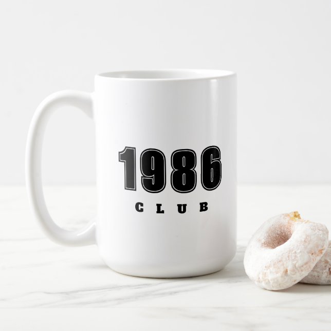 Birthday ANY YEAR, custom black simple typography Coffee Mug (With Donut)