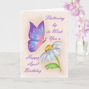 Birthday April Daisy and Butterfly Design Card