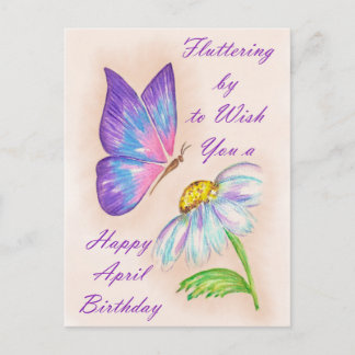 Birthday April Daisy and Butterfly Design Postcard