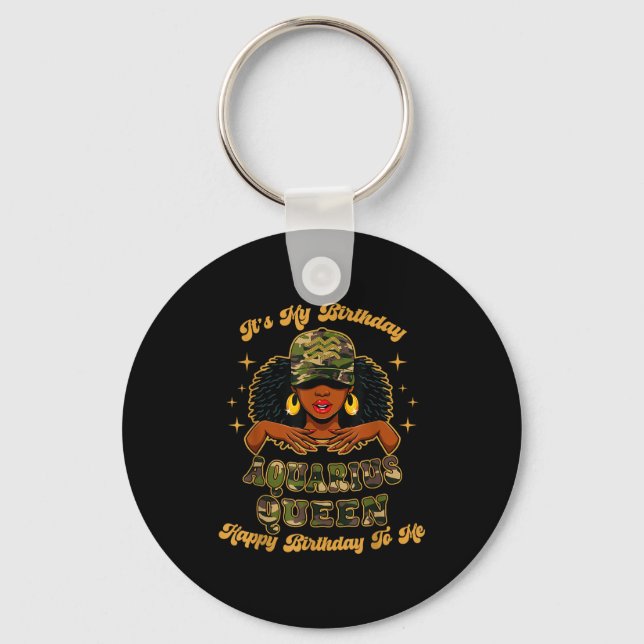 Birthday Aquarius Queen Camo Black Woman African Z Key Ring (Front)