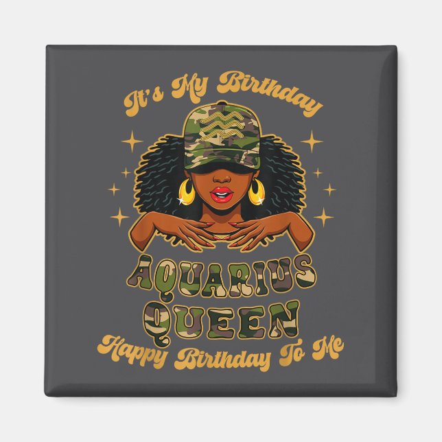 Birthday Aquarius Queen Camo Black Woman African Z Magnet (Front)