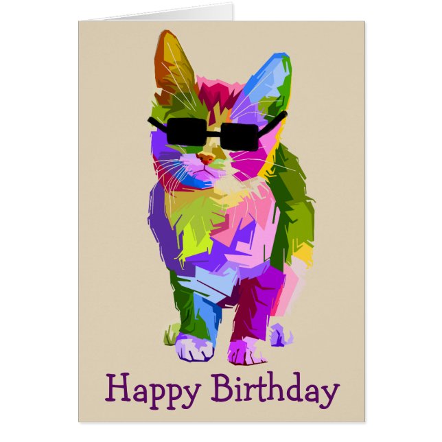 Birthday art cool pop art kitty cat (Front)