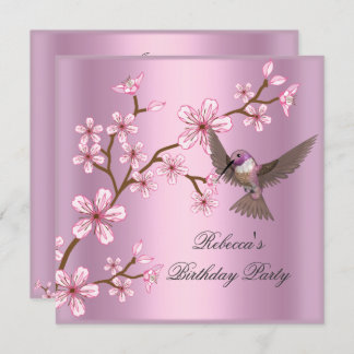 Birthday  Asian Pink Blossom Flowers Bird Invitation