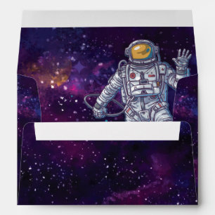 Birthday. Astronaut in Space with Stars & Galaxy. Envelope
