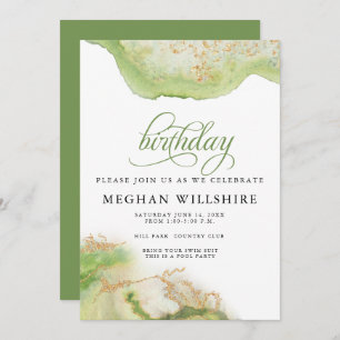 Birthday August Peridot Watercolor Geode Invitation