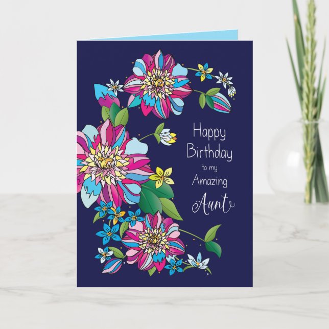 Birthday, Aunt, Bright Bold & Colourful Flowers Card (Front)