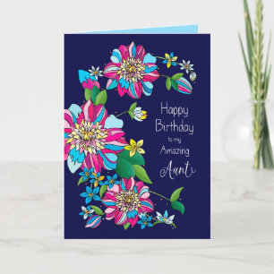Birthday, Aunt, Bright Bold & Colourful Flowers Card