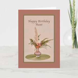Birthday, Aunt, Vase of Roses and Ferns Card