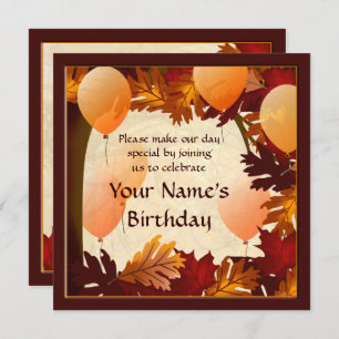 Birthday Autumn Colours Tree Leaves Custom Party Invitation