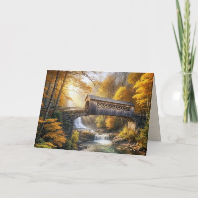Birthday Autumn Covered Bridge Card (Front)