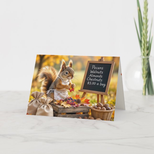 Birthday Autumn Squirrel with Nuts Card (Front)