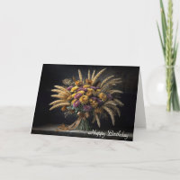 Birthday Autumn Wheat Stalks and Mum Bouquet