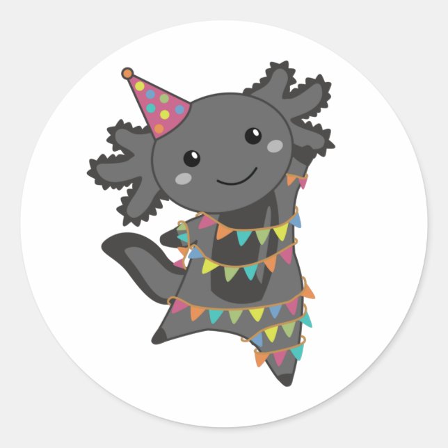 Birthday Axolotl Garland Classic Round Sticker (Front)