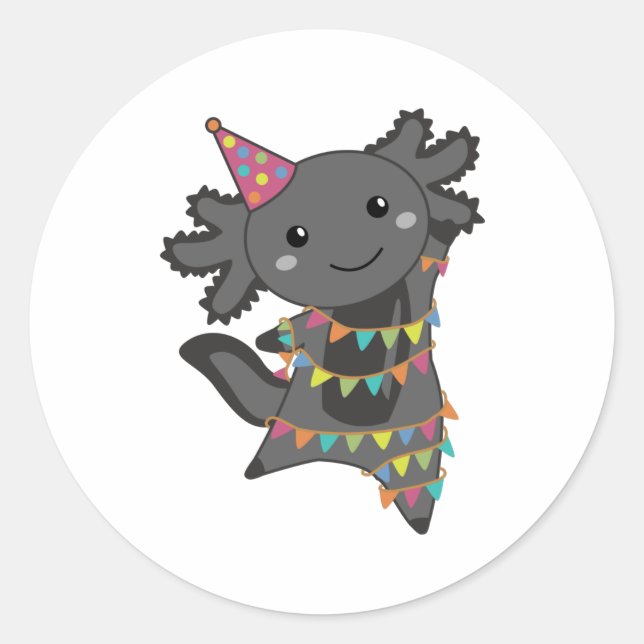 Birthday Axolotl Garland Classic Round Sticker (Front)
