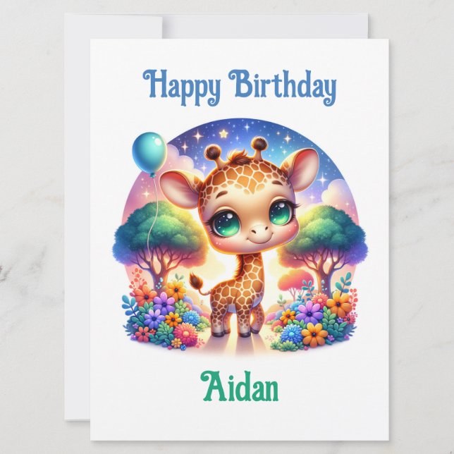Birthday Baby Giraffe Fantasy Safari Card (Front)