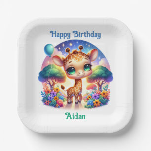 Birthday Baby Giraffe Fantasy Safari Paper Plate