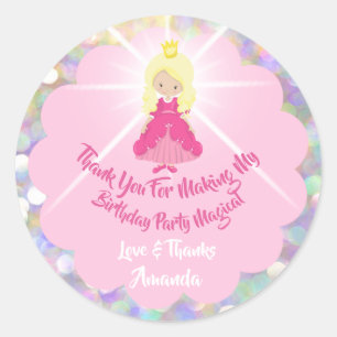 Birthday Baby Girl Shower Pink Glitter Princess Classic Round Sticker