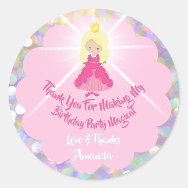 Birthday Baby Girl Shower Pink Glitter Princess Classic Round Sticker (Front)