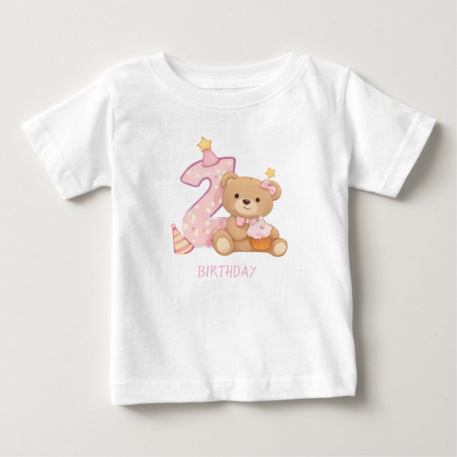 Birthday Baby Girl T-Shirt Teddy Bear Birthday tee (Front)