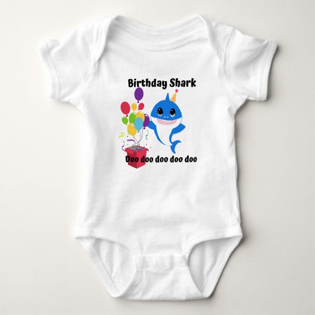 Birthday Baby Shark Baby Bodysuit (Front)