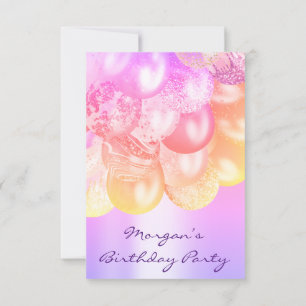 Birthday Baby Shower  pink gold Ballons purple Invitation