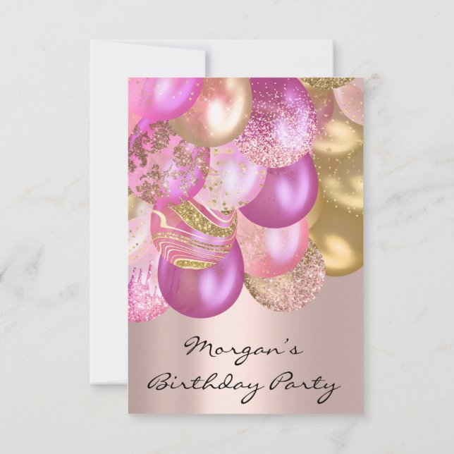 Birthday Baby Shower  pink gold Ballons risse Invitation (Back)
