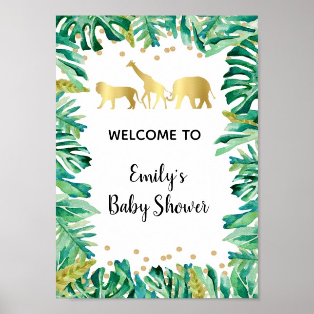 Birthday baby shower welcome sign jungle glitter (Front)