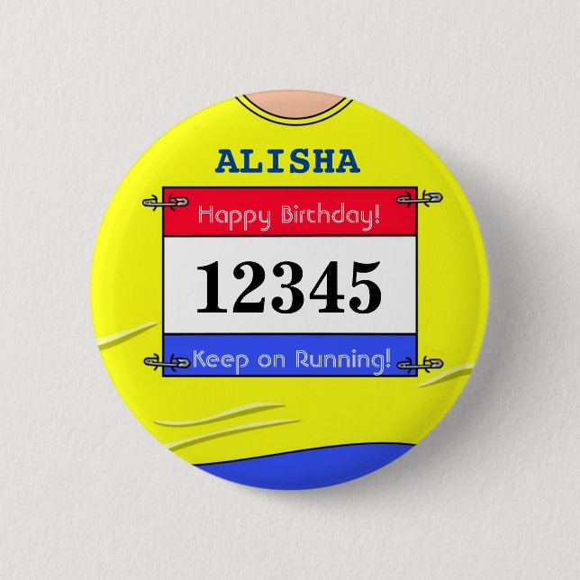 Birthday Badge for a Runner (Yellow) (Front)