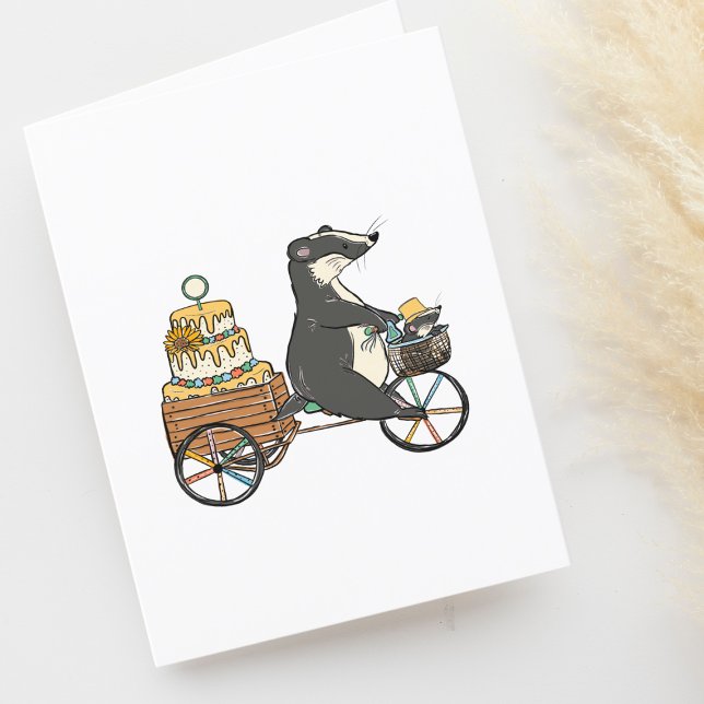 Birthday Badger Bike Drawing Blank Card (Creator Uploaded)