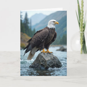 Birthday Bald Eagle On River Rock Card