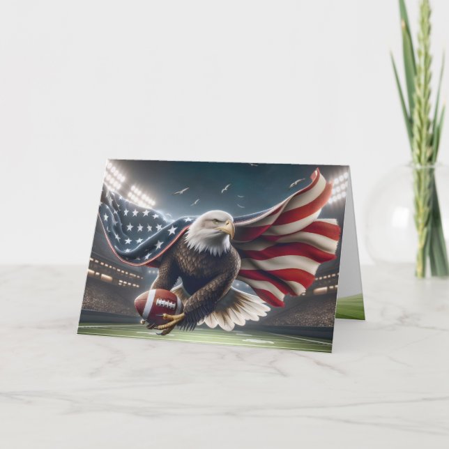 Birthday Bald Eagle With a Football Card (Front)