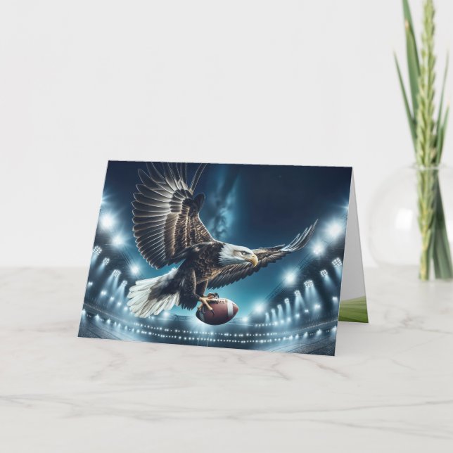 Birthday Bald Eagle With a Football Card (Front)