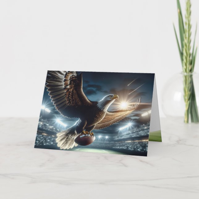Birthday Bald Eagle With a Football Card (Front)